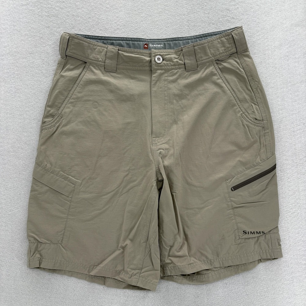 Simms Fishing Guide Series Shorts Mens M Beige Cargo Stretch Fishing 9" Outdoor